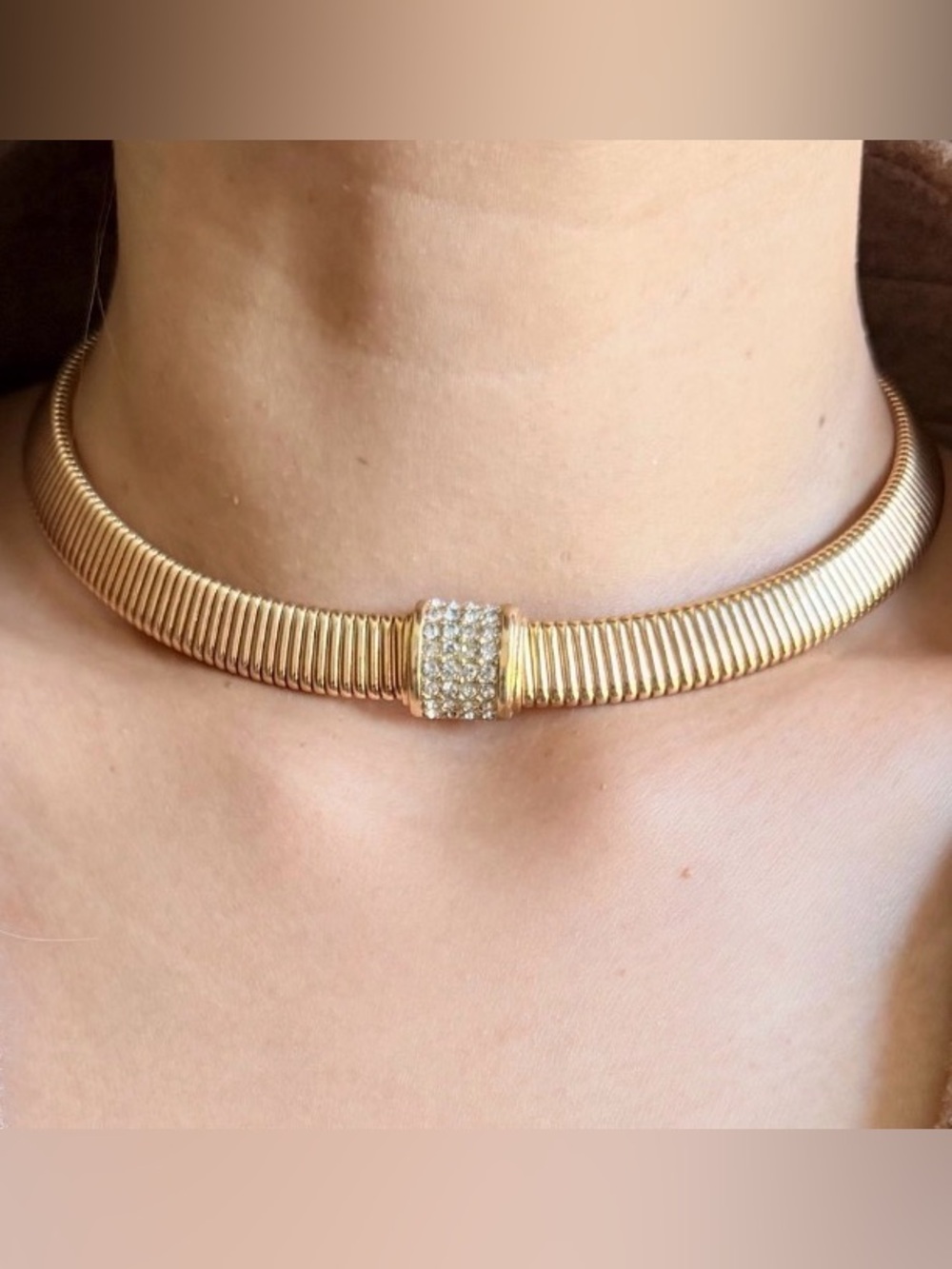 Christian Dior Vintage 1980s Crystals Square Pendant Omega Choker Necklace